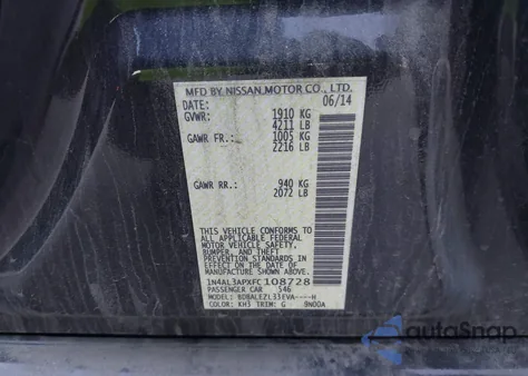 2015 Nissan Altima 2.5 S z USA, uszkodzony, nr VIN 1N4AL3APXFC108728